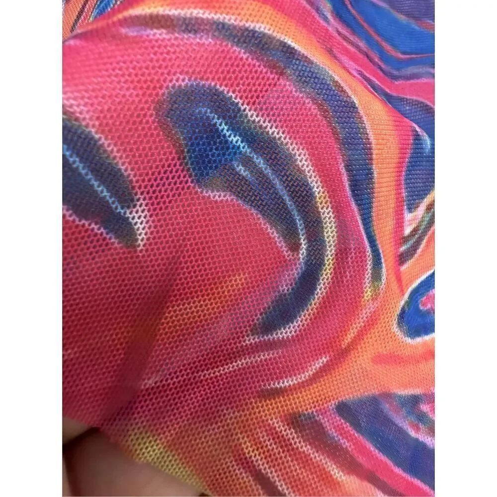 Fluid Print Triangle Halter Tie Strap Backless Bikini Set Cut Out Tie Side Sz S - Picture 5 of 16